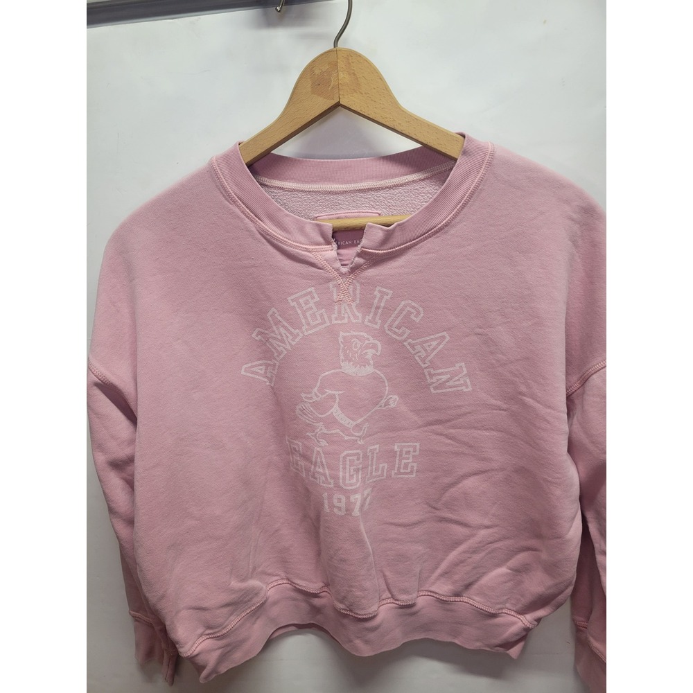 American Eagle Outfitters Cropped Sweatshirt Womens Graphic Pullover Pink
